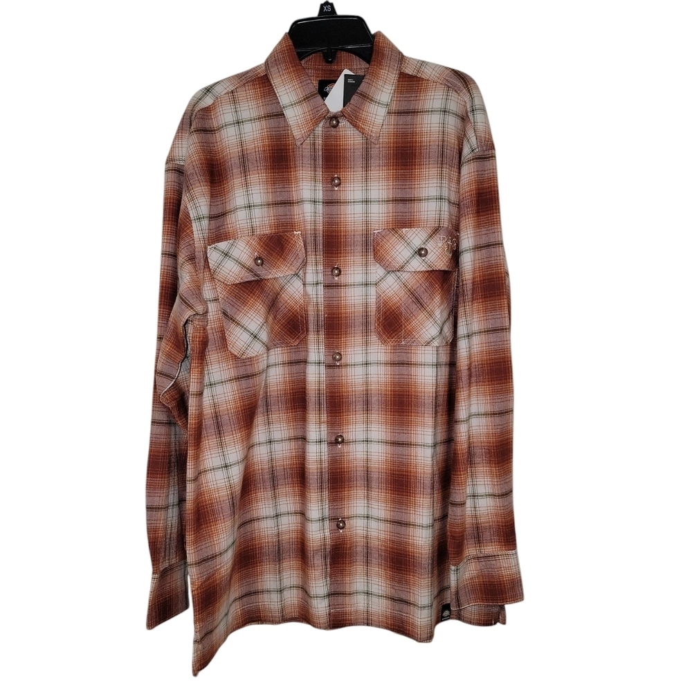 Dickies skateboarding Men's Casual Button Down Shirt - Brown Plaid size XS